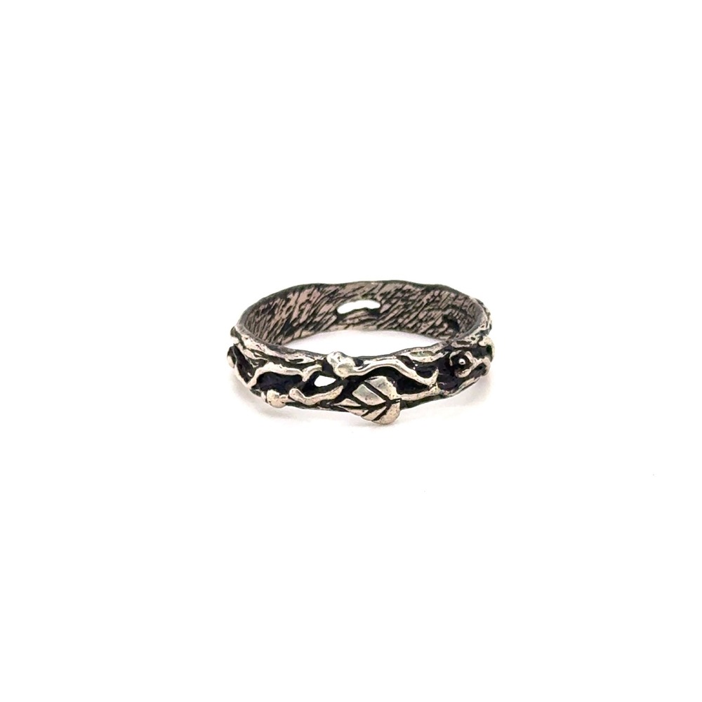 Silver Tone Twig and Leaf Nature Inspired Band Ring Size 10